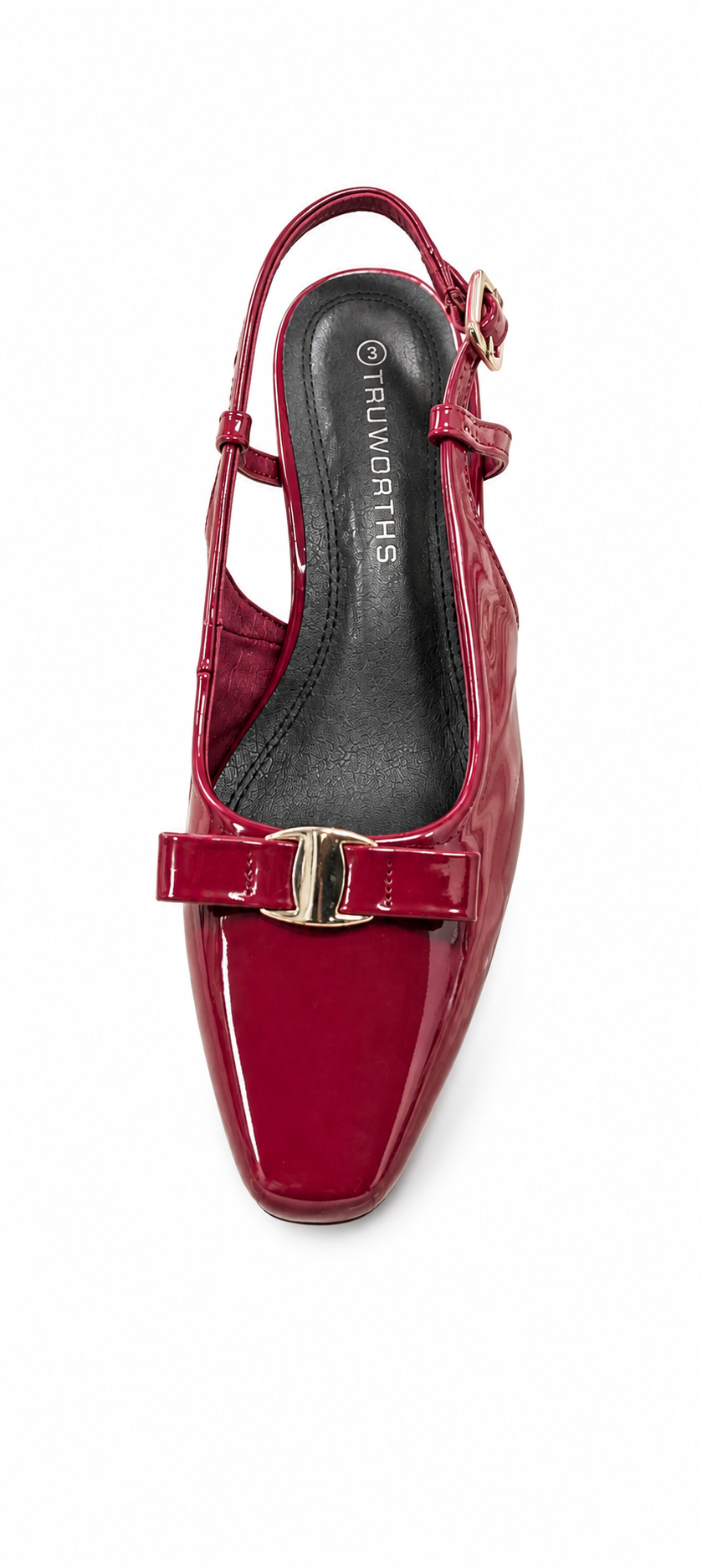 Elegant Glossy Burgundy Slingback Flats for Women – Bow Detail & Gold Accent