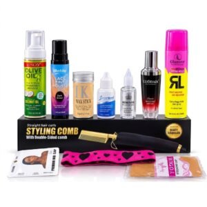 10pcs Brazilian installation kit- HOT COMB + WIG CAP + GLAMOUR SPRAY + LACE MELTING SPRAY + WAX STICK + REMOVER + GHOSTBOND + MELTING BAND + LACE TINT + LOUDAIS